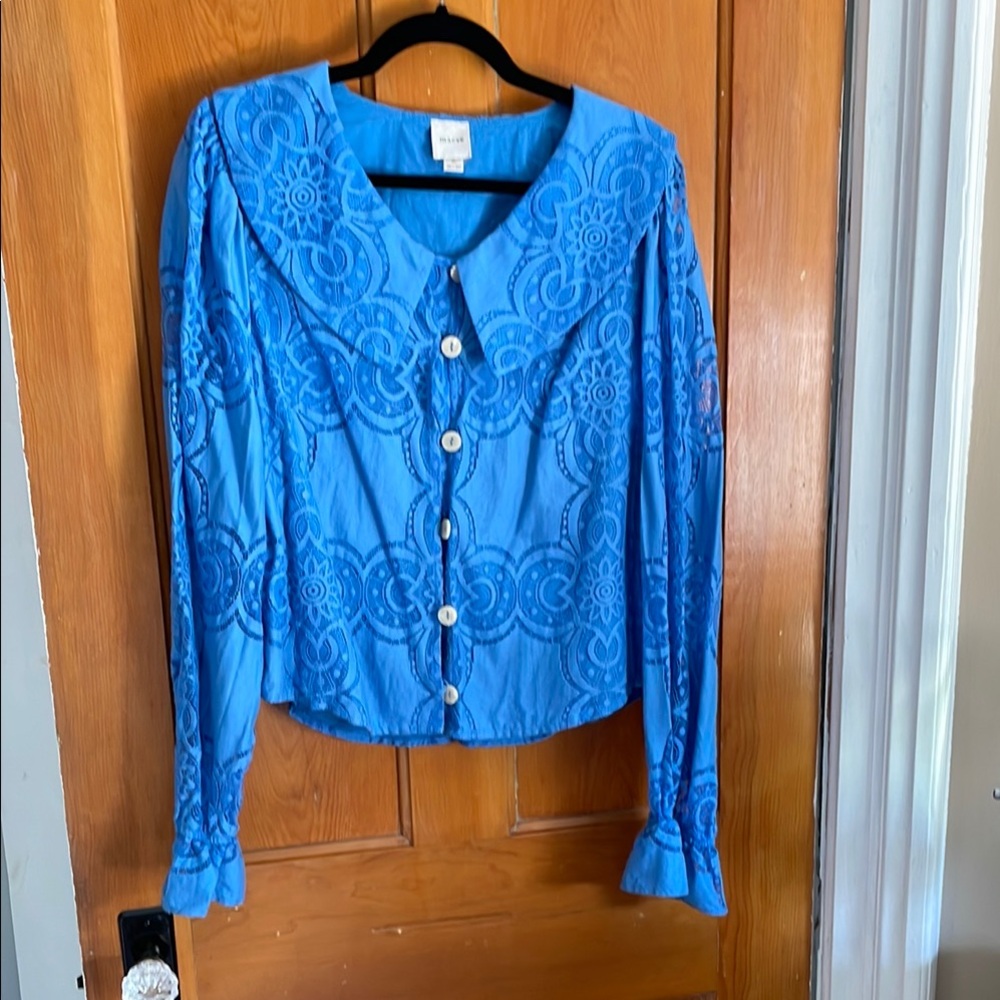 Maeve Blue Embellished Sailor Collar Blouse